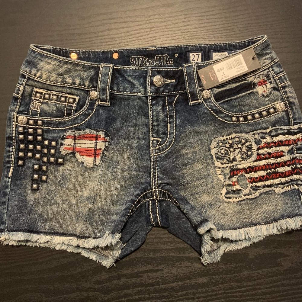 Miss Me Cut off Denim American Flag Shorts